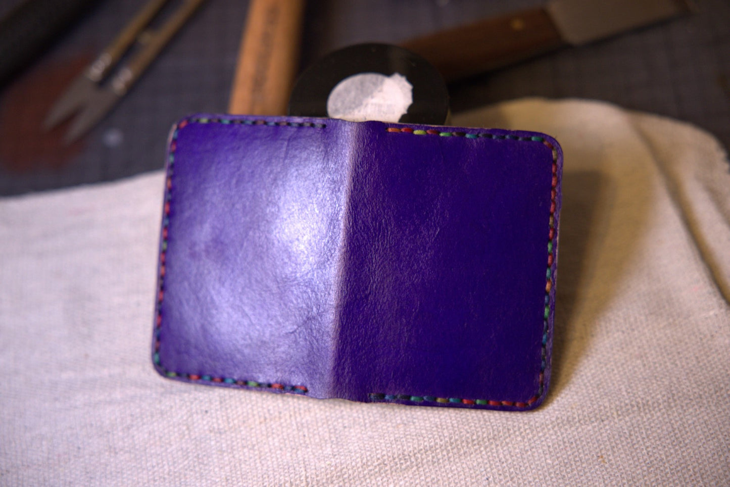Purple Chaos - Handmade Leather Bifold Wallet
