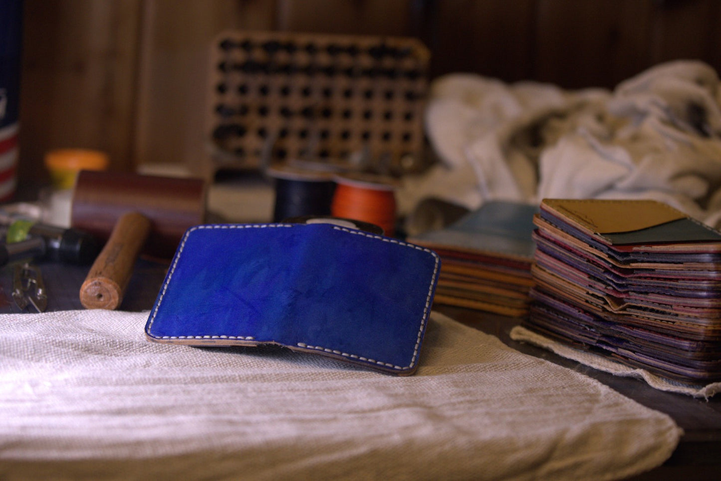 Royal Blue - Handmade Leather Bifold Wallet