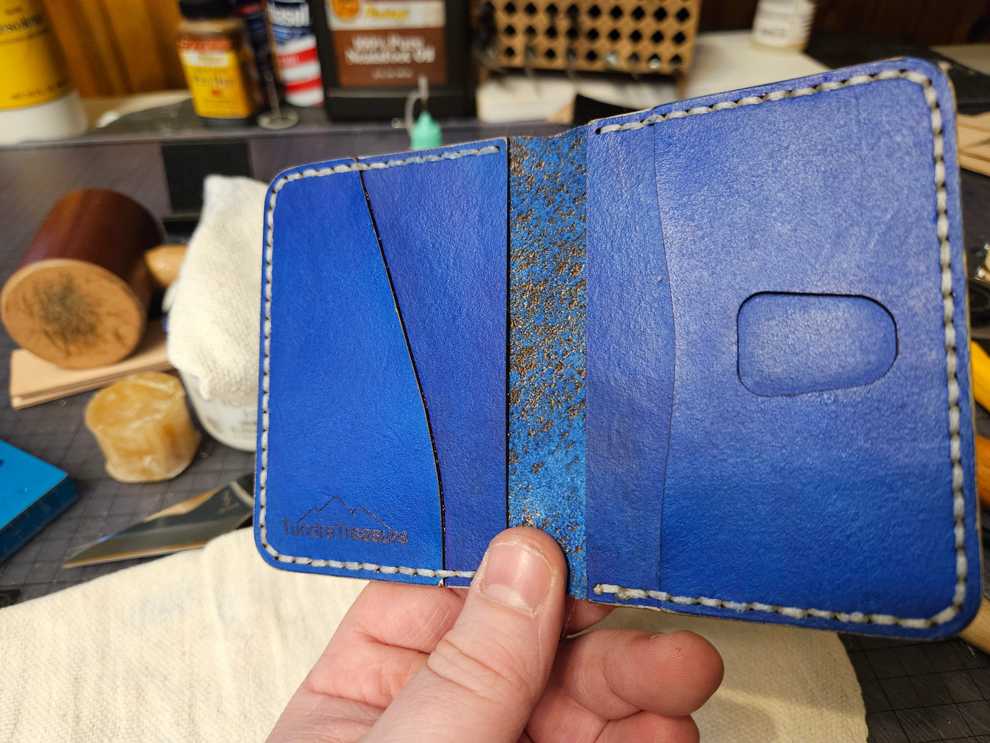 Fired Deep Ocean - Handmade Leather Bifold Wallet