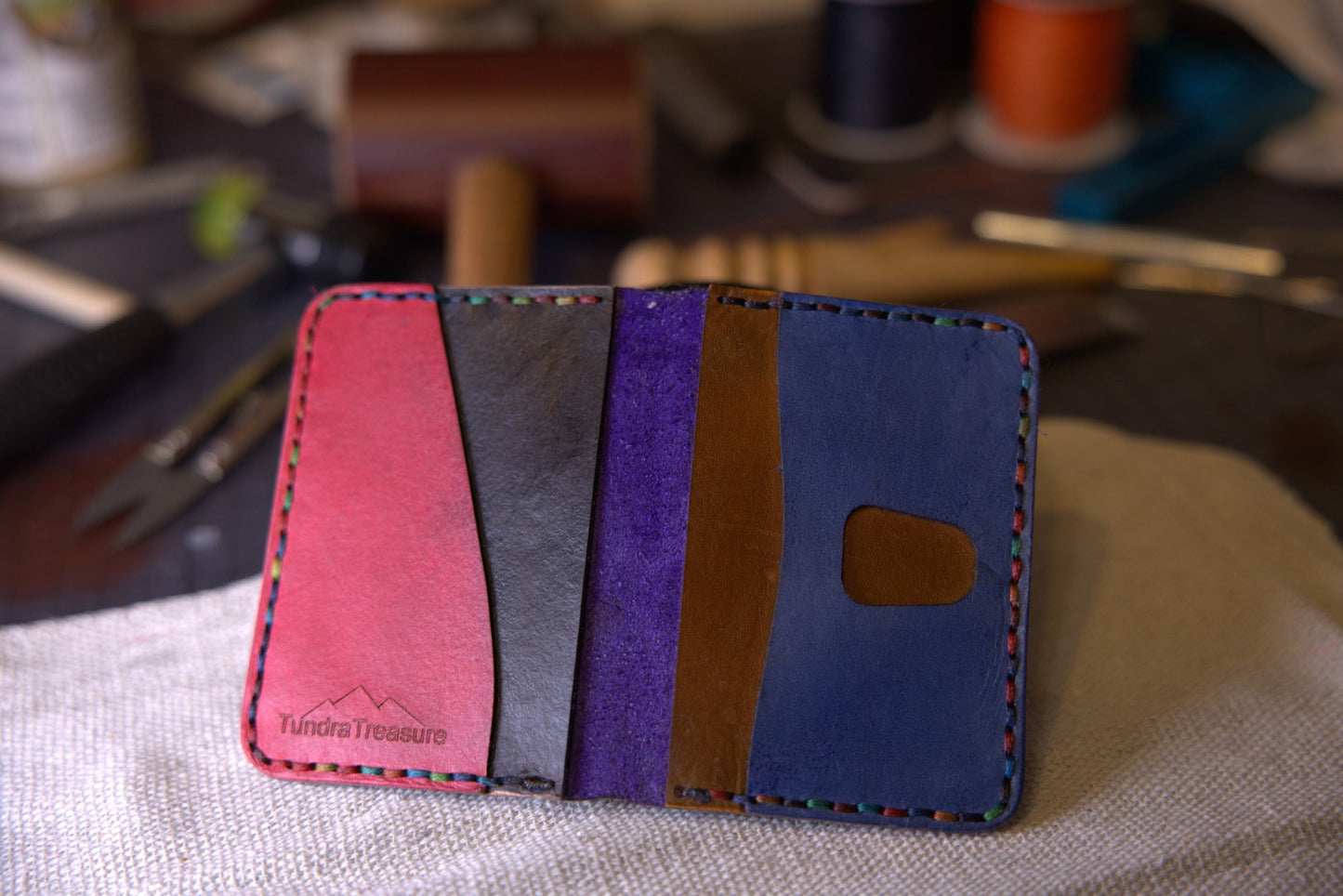 Purple Chaos - Handmade Leather Bifold Wallet